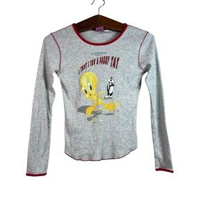 Looney Tunes Juniors Tweety Bird Sylvester Ribbed Long Sleeve Shirt Size S Y2K